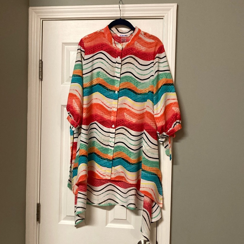 Colorful Striped Button-Up Tunic